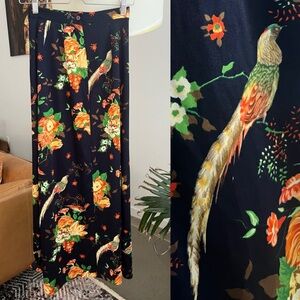 Vintage Sportswear by Casualaire Flower & Bird Print Maxi Skirt
